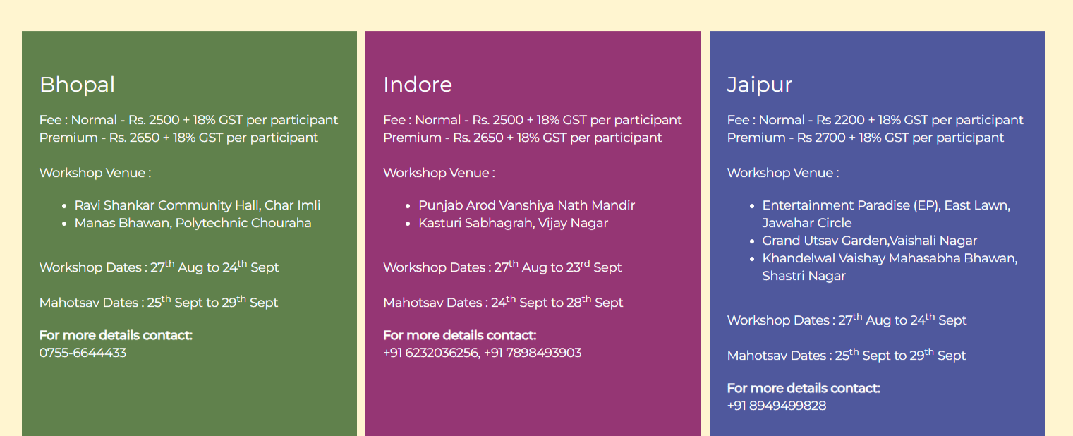 abhivyakti Garba workshop dates and venue 